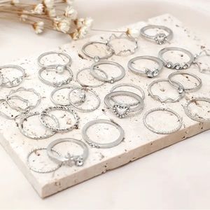 28pcs Y2k Style Stacking Rings Inlaid Rhinestone Trendy Mix And Match